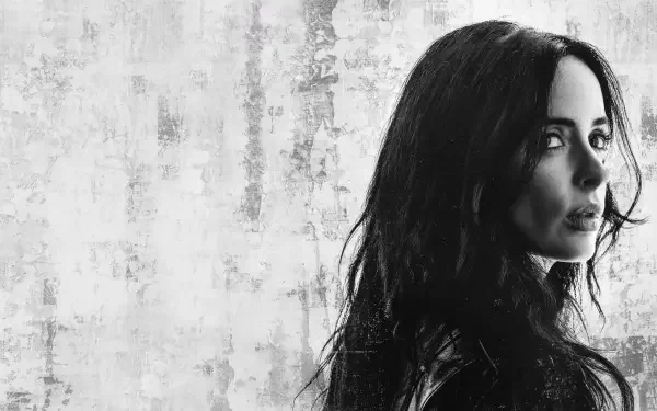 Grayscale 4K Ultra HD PC desktop wallpaper for Daredevil: Born Again, a pensive woman in profile against a textured concrete wall.