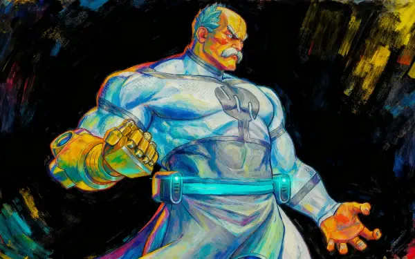 Conquest (Invincible) in bold, neon brushstrokes, towering with a glowing gauntlet and clenched fist — vibrant 4K Ultra HD PC desktop wallpaper and background.