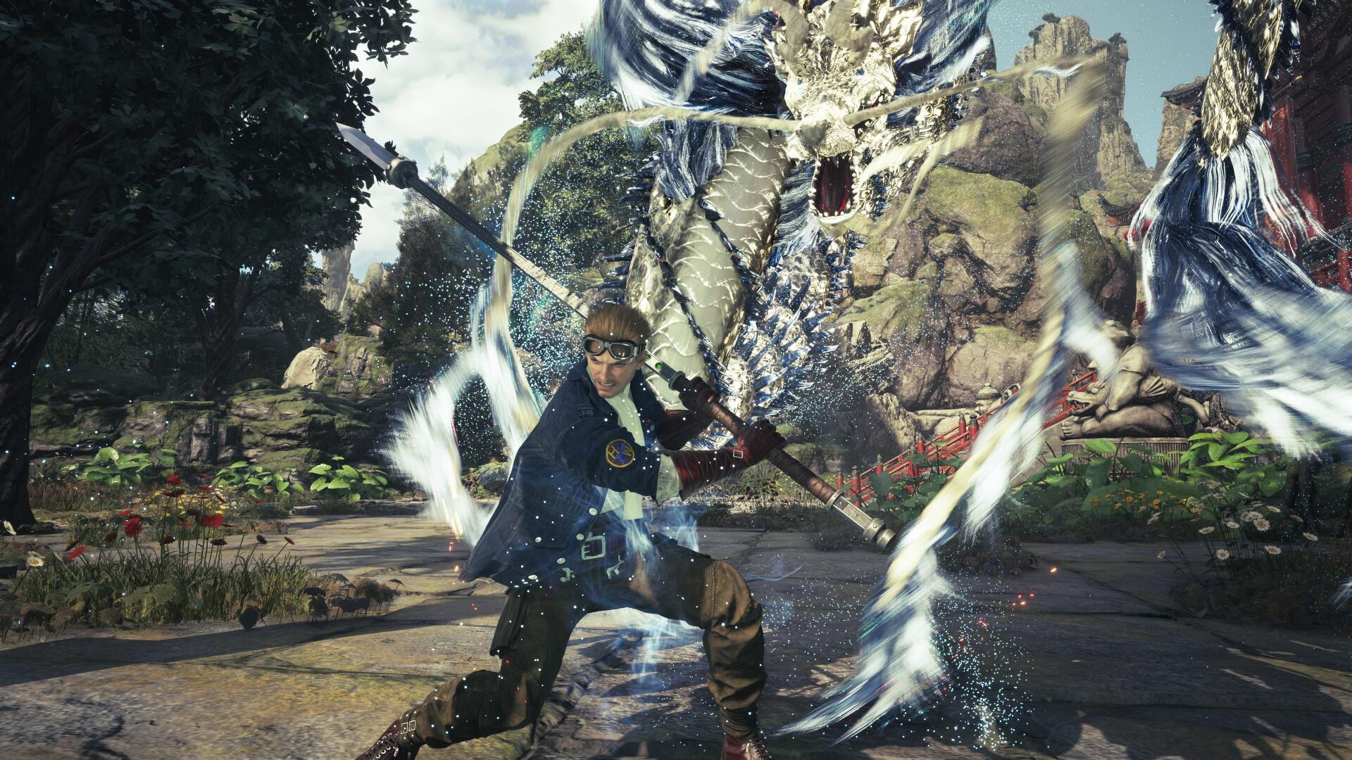 4K Ultra HD PC desktop wallpaper of Final Fantasy VII Revelation: protagonist brandishing a glowing sword amid swirling water-like magic in a rocky, verdant battlefield - video game scene.
