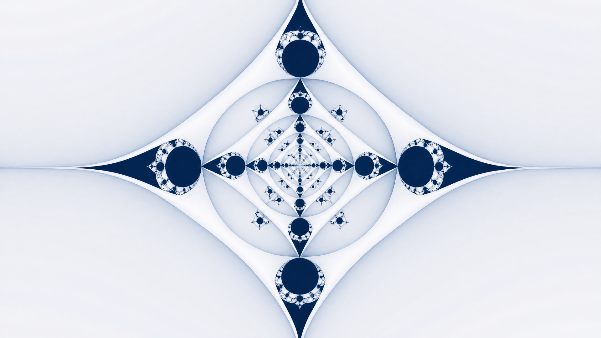 Clean 4K Ultra HD PC desktop wallpaper and background: geometric fractal in pale tones with a symmetric diamond of navy blue circles and delicate white gradients forming concentric ornate patterns.