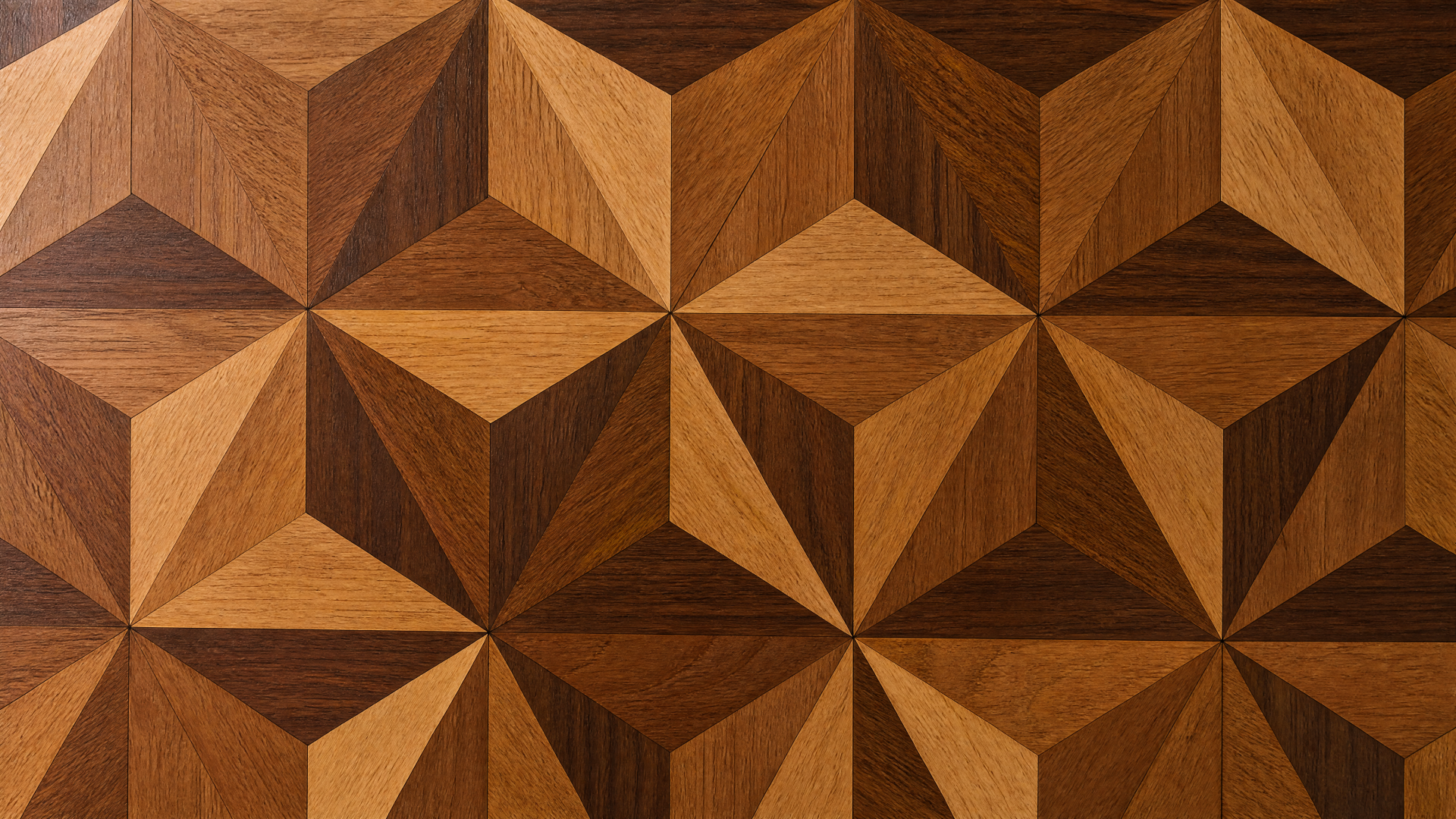 Geometric wood texture 4K Ultra HD PC desktop wallpaper and background featuring repeating three-dimensional pyramid tiles in warm brown tones.