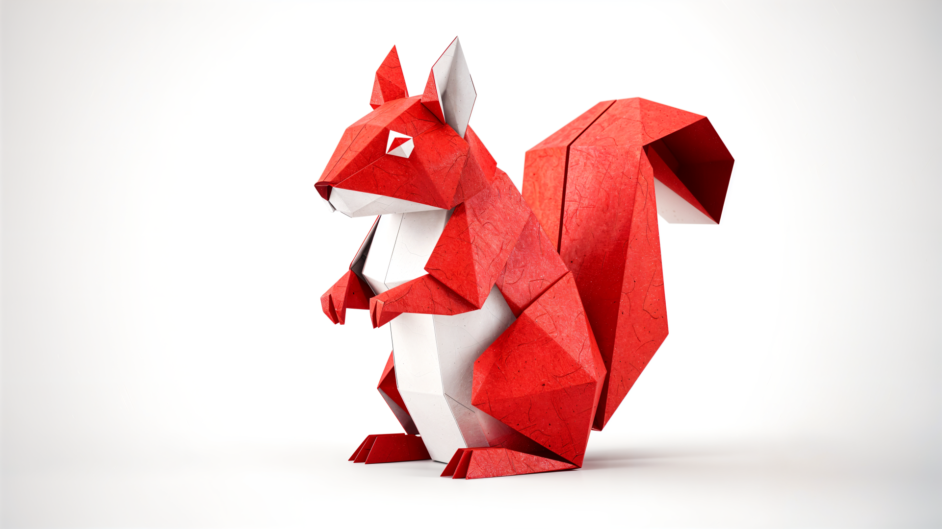 Origami red squirrel with a white belly on a clean white backdrop — 4K Ultra HD PC desktop wallpaper and background.