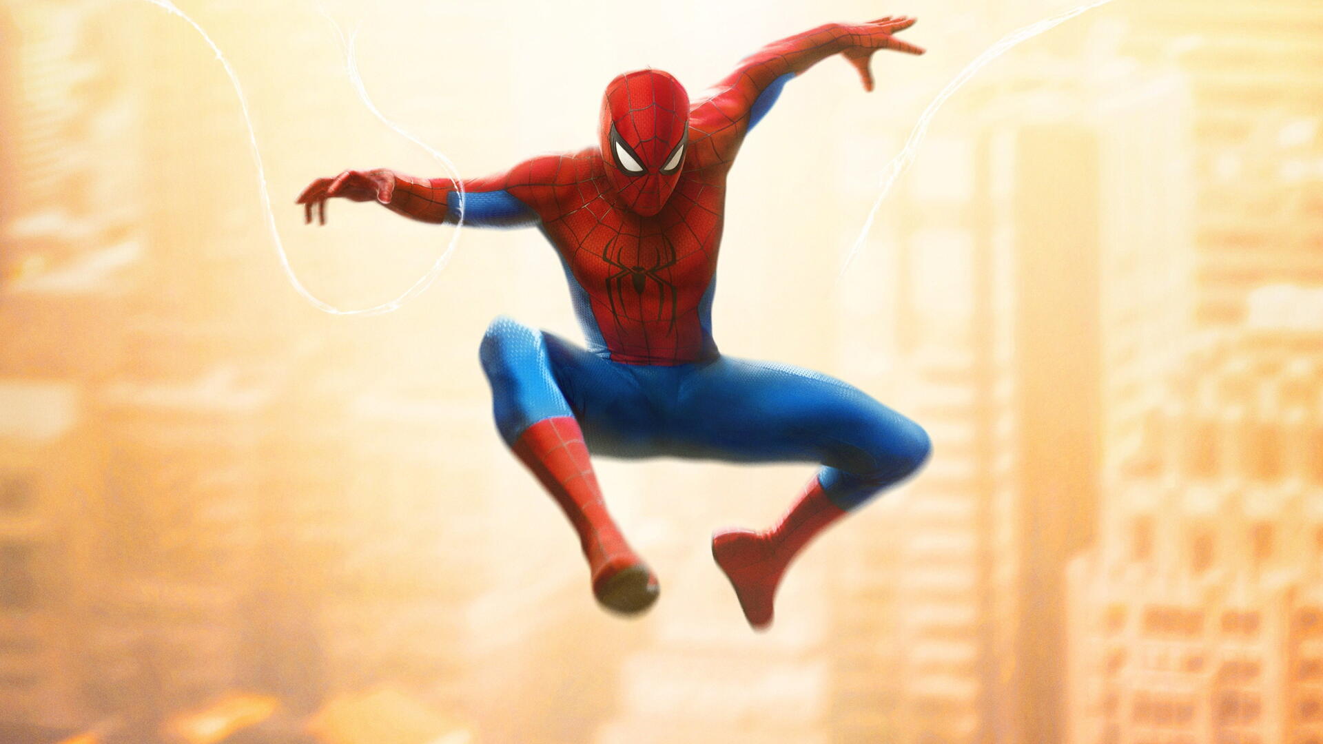 Spider-Man: Brand New Day — Spider-Man leaping through a sunlit cityscape; 4K Ultra HD PC desktop wallpaper/background.
