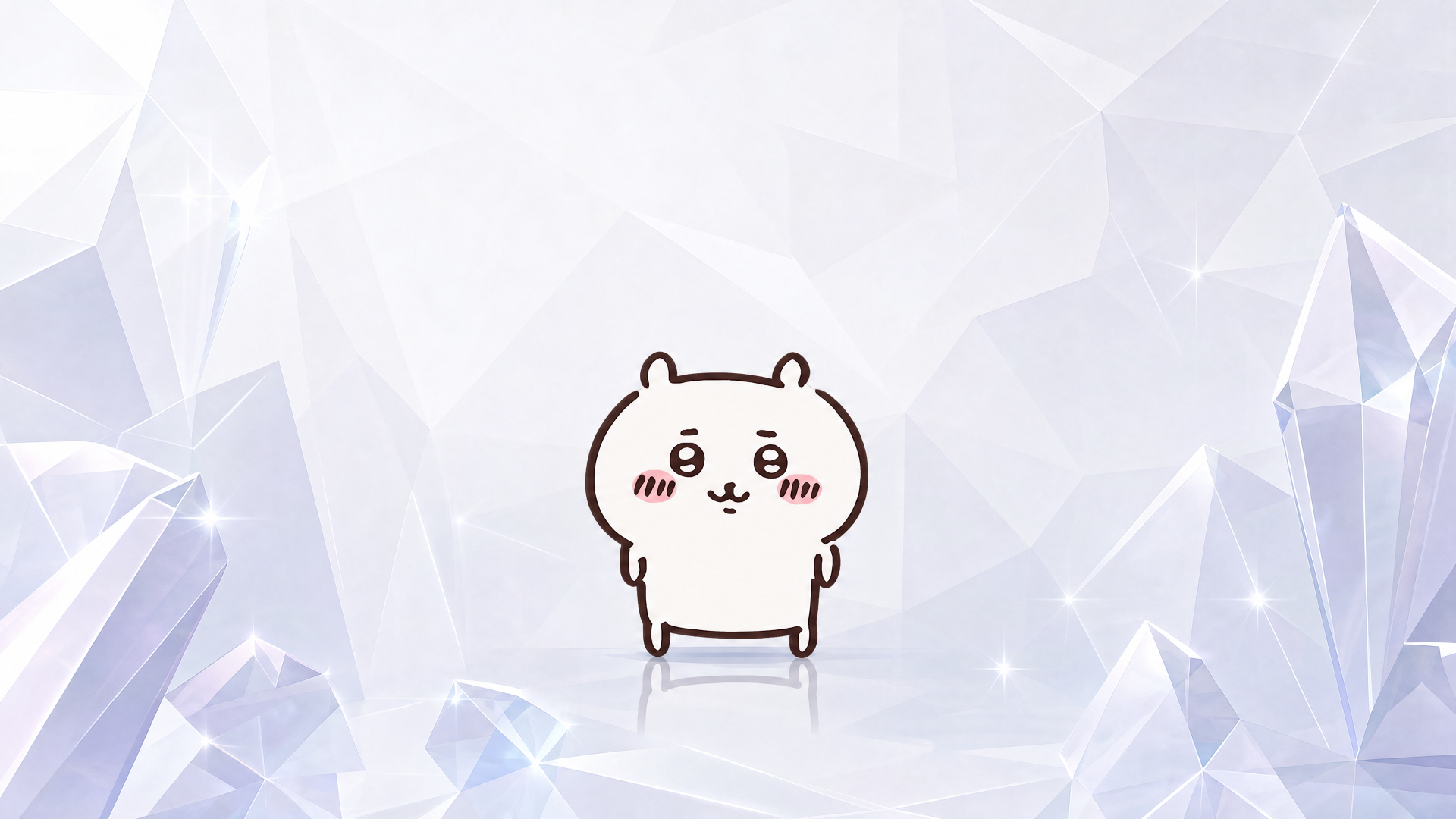 Cute Chiikawa character centered on a faceted icy white crystalline background — 4K Ultra HD PC desktop wallpaper and background.