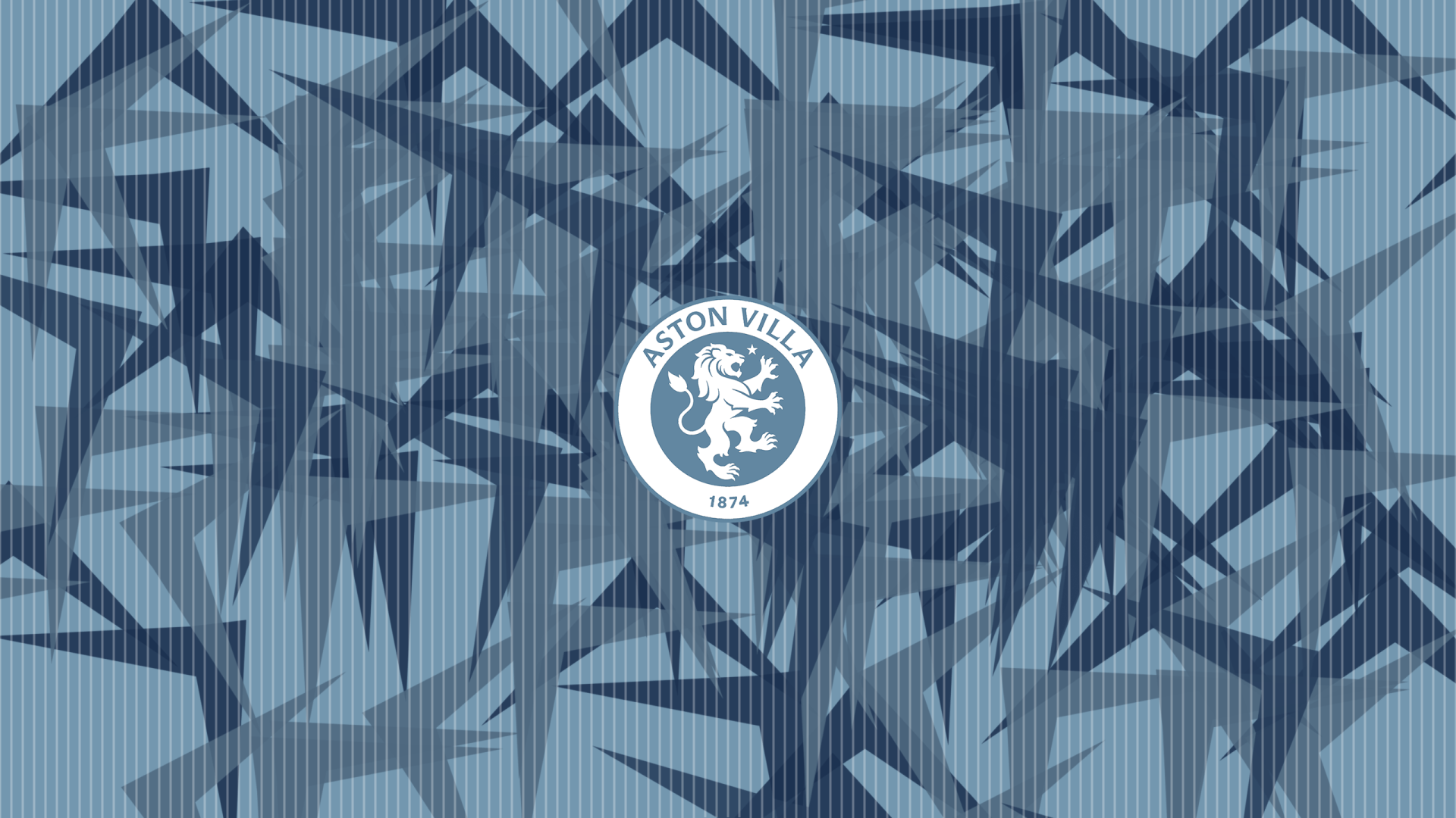 Aston Villa F.C. logo centered on a blue geometric abstract pattern, 2K Quad HD PC desktop wallpaper and background.