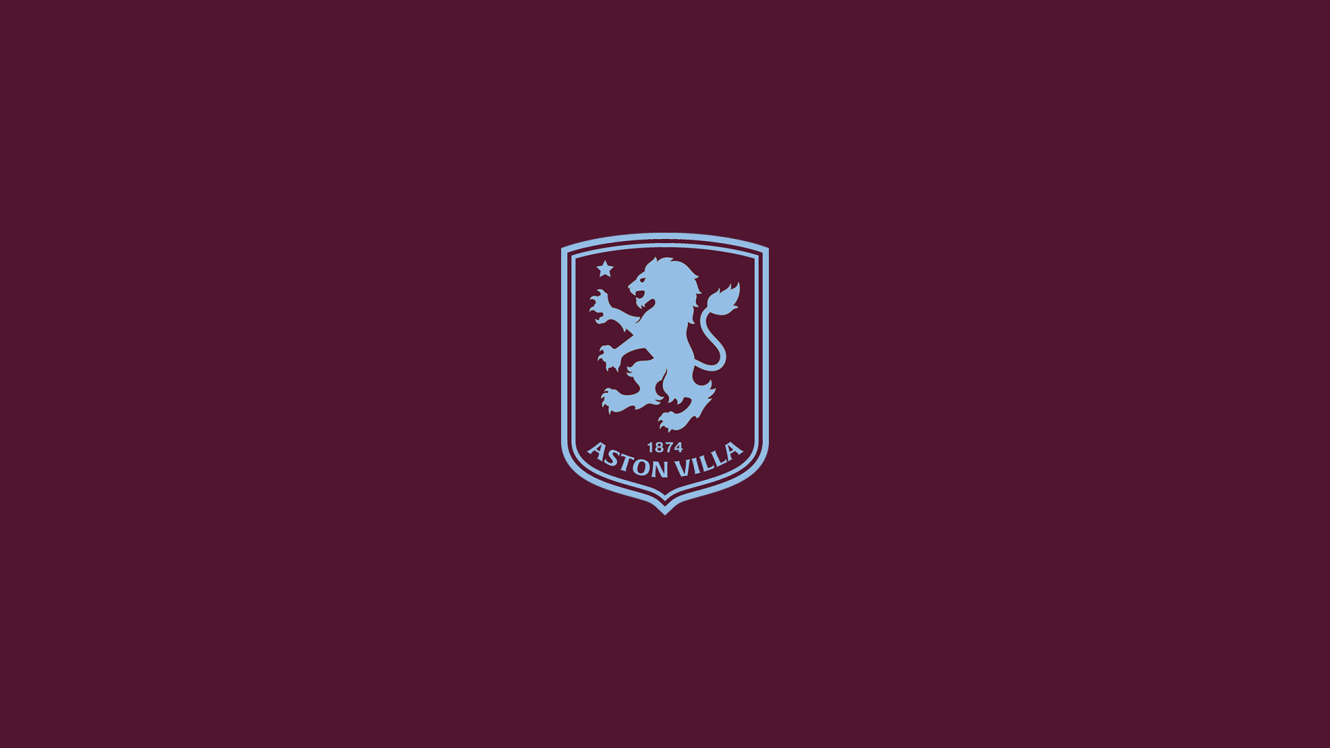 Centered Aston Villa F.C. crest in light blue on a claret field, minimalist 2K Quad HD PC desktop wallpaper.