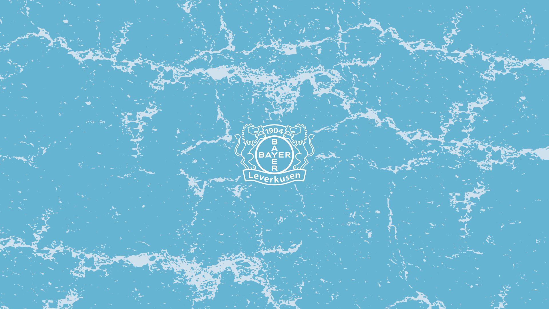 Light blue marbled 2K Quad HD PC desktop wallpaper with a small white Bayer 04 Leverkusen logo centered on a textured background.