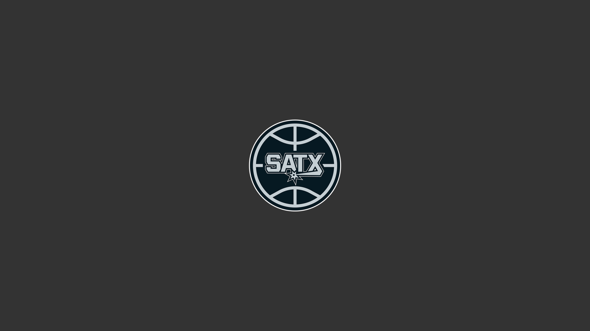 San Antonio Spurs NBA 2K Quad HD PC desktop wallpaper: dark gray background with a centered circular SATX basketball logo in silver and white.