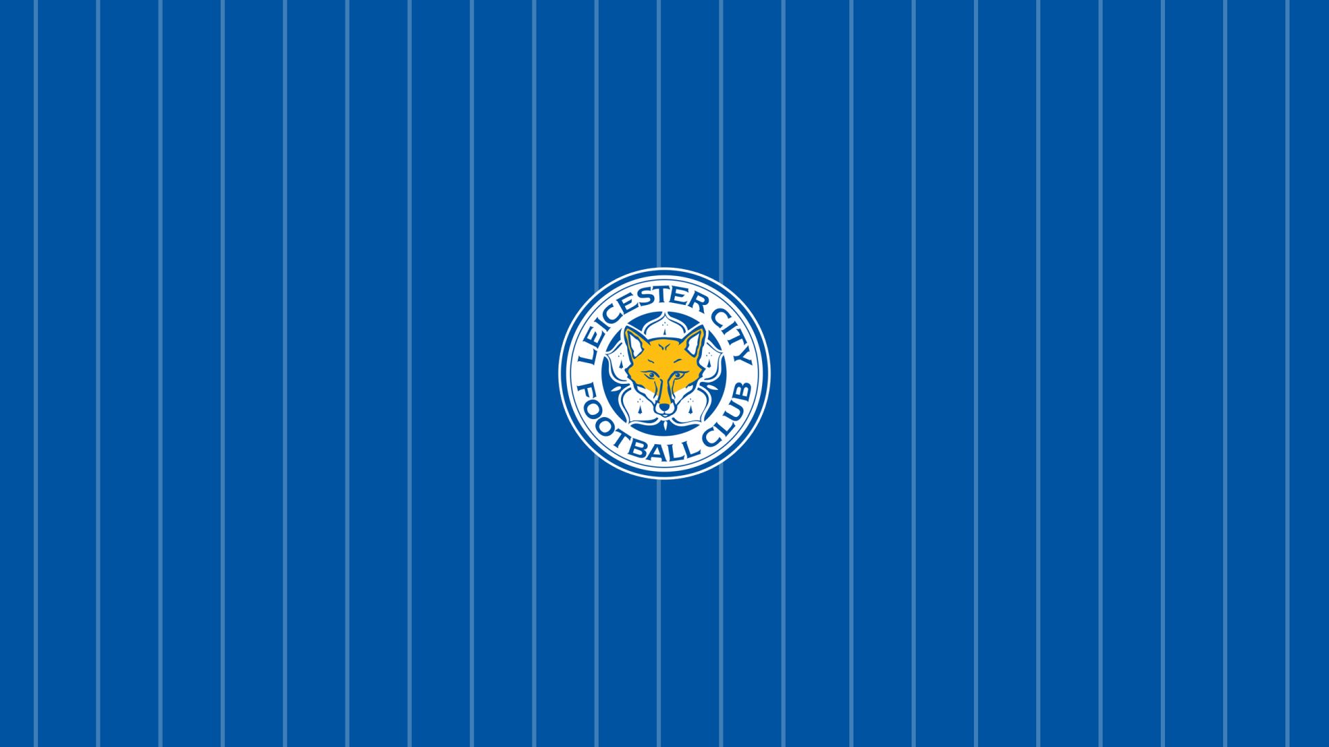 Leicester City F.C. logo centered on a blue pinstripe background, 2K Quad HD PC desktop wallpaper/background.