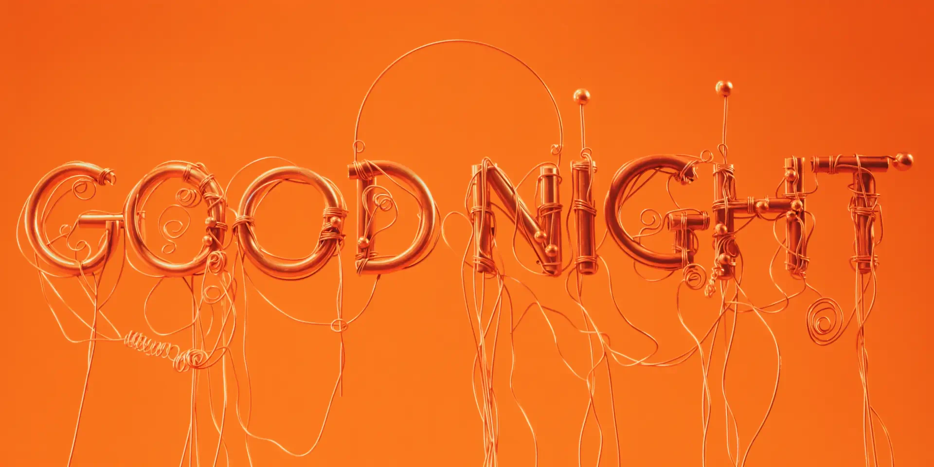 4K Ultra HD PC desktop wallpaper showing balloon lettering sign reading GOOD NIGHT in glossy orange against an orange background with dangling string details.