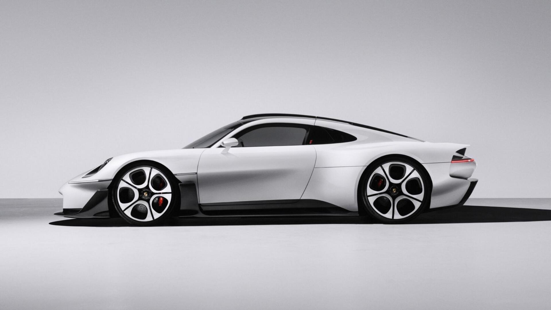 Silver Porsche Mission S concept sports car in side profile, featured in an HD desktop wallpaper and background.