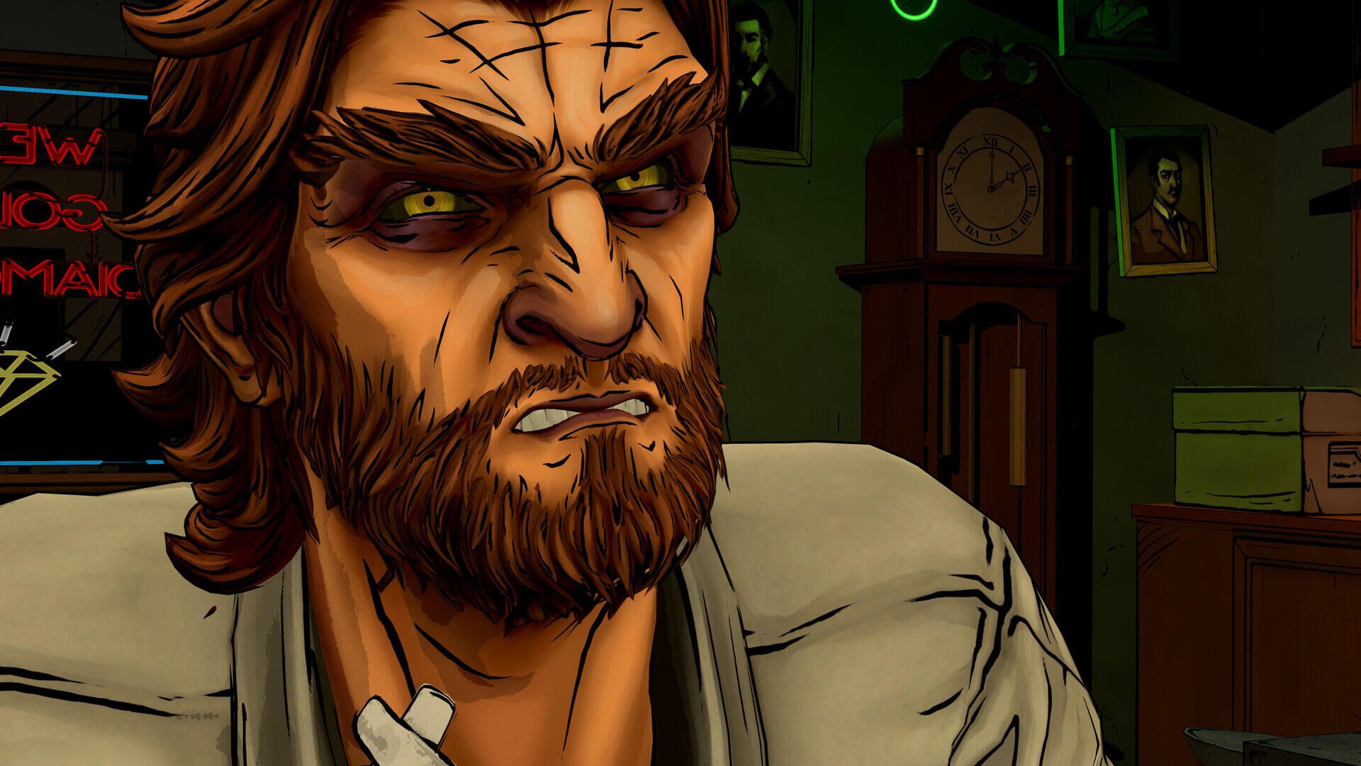 Bearded Bigby Wolf from The Wolf Among Us Remastered in a moody HD PC desktop wallpaper