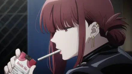 HD PC wallpaper: Anime character Yamada from Smoking Behind the Supermarket with You — red-haired in profile, tied ponytail and ear piercings, holding a cigarette behind a supermarket.