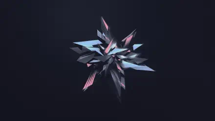 Digital Art digital painting illustration artwork landscape — 2K Quad HD PC desktop wallpaper of a metallic crystalline starburst in silver, blue and pink on a dark background.