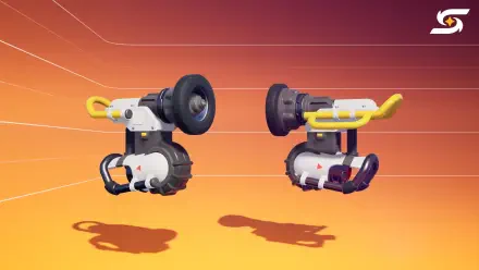 4K Ultra HD PC desktop wallpaper for the video game Starseeker: Astroneer Expeditions showing two futuristic rover thruster modules floating above an orange gradient background.