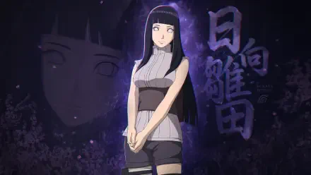 Hinata Hyuga stands center with hands clasped, framed by a purple cosmic glow and large kanji in the background; 4K Ultra HD PC desktop wallpaper and background.