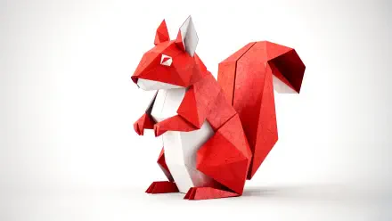 Origami red squirrel with a white belly on a clean white backdrop — 4K Ultra HD PC desktop wallpaper and background.