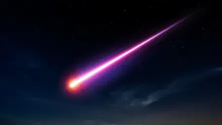 Vivid meteor with glowing orange head and magenta trail streaking across a starry night sky — 5K Ultra HD PC desktop wallpaper and background.