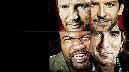The A-Team 4K Ultra HD PC desktop wallpaper: four gritty close-up male faces arranged in a red-and-black grid, high-contrast cinematic portrait background.