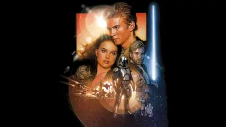 Star Wars Episode II: Attack of the Clones 4K Ultra HD desktop wallpaper, dramatic collage of characters, glowing lightsaber and battle scenes against a dark backdrop