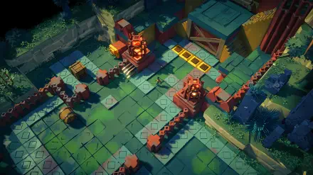 4K Ultra HD PC desktop wallpaper of an Uncanyon castle fortress: blocky tower, arched bridge over a canyon, tiled courtyard and glowing battlements.