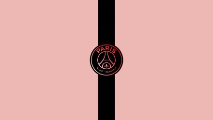 2K Quad HD PC desktop wallpaper: minimal pink background with a central black vertical stripe and a centered Paris Saint-Germain F.C. round black-and-pink logo.