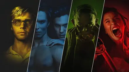 4K Ultra HD PC desktop wallpaper and background: four-panel monster montage — yellow-lit man with glasses, blue-toned twins, green sinister figure, red-screaming woman