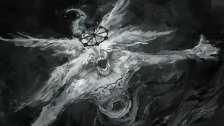 Monochrome depiction of Mahoraga (Jujutsu Kaisen): multi-limbed snarling demon/monster emerging from swirling shadows, rendered as a 4K Ultra HD PC desktop wallpaper background.