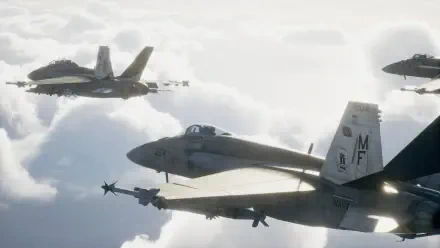 Ace Combat 8: Wings of Theve HD PC desktop wallpaper: a squadron of jet fighters and military warplanes flying above the clouds.