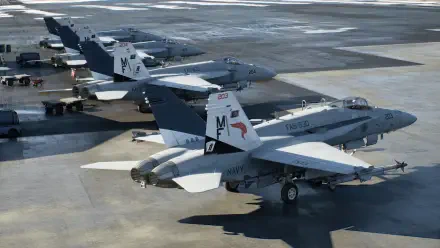 HD PC desktop wallpaper and background of Ace Combat 8: Wings of Theve — row of jet fighters and military aircraft parked on an aircraft carrier deck.