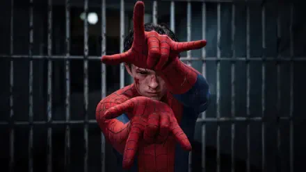 Spider-Man: Brand New Day — red-suited hero firing a web toward the viewer against a dark, barred background. 4K Ultra HD PC desktop wallpaper.