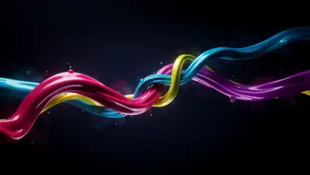 4K Ultra HD PC desktop wallpaper — fluid abstract colorful ribbons twisting in a wave across a dark background.
