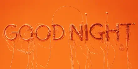 4K Ultra HD PC desktop wallpaper showing balloon lettering sign reading GOOD NIGHT in glossy orange against an orange background with dangling string details.