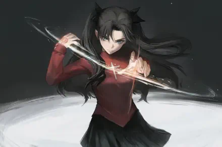 Rin Tohsaka wielding a glowing blade in a dramatic Fate anime HD PC desktop wallpaper and background.