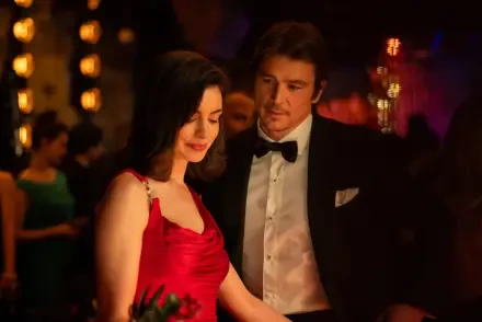 Anne Hathaway and Josh Hartnett in an elegant scene from Verity (2026), 4K Ultra HD PC desktop wallpaper and background.