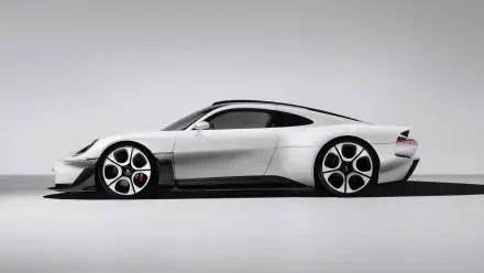 Silver Porsche Mission S concept sports car in side profile, featured in an HD desktop wallpaper and background.