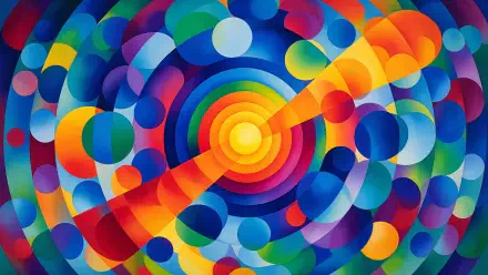 Colorful abstract circles radiate in vibrant concentric layers, creating a 4K Ultra HD PC desktop wallpaper and background.