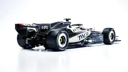 Cadillac MAC-26 F1 race car in a sleek studio render, featured in an 8K Ultra HD desktop wallpaper and background.