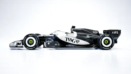 Cadillac MAC-26 F1 race car in a crisp side profile, featured in an 8K Ultra HD PC desktop wallpaper and background.