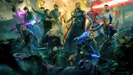 Avengers: Doomsday heroes unite in an explosive battle scene, featured in a 4K Ultra HD PC desktop wallpaper and background.