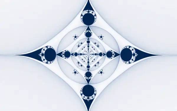 Clean 4K Ultra HD PC desktop wallpaper and background: geometric fractal in pale tones with a symmetric diamond of navy blue circles and delicate white gradients forming concentric ornate patterns.