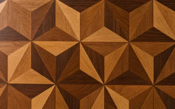 Geometric wood texture 4K Ultra HD PC desktop wallpaper and background featuring repeating three-dimensional pyramid tiles in warm brown tones.