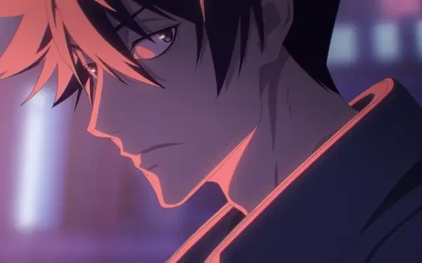 Close-up profile of Jirou Azuma from Black Torch, moody anime portrait with neon lighting — HD PC desktop wallpaper.