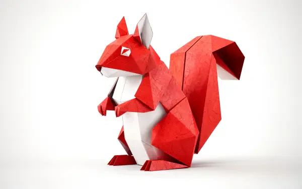Origami red squirrel with a white belly on a clean white backdrop — 4K Ultra HD PC desktop wallpaper and background.