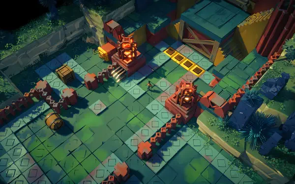 4K Ultra HD PC desktop wallpaper of an Uncanyon castle fortress: blocky tower, arched bridge over a canyon, tiled courtyard and glowing battlements.
