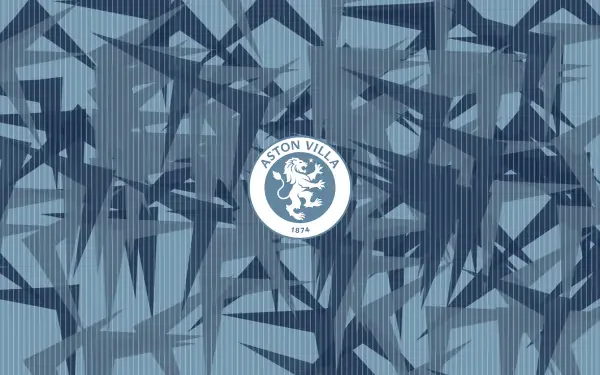 Aston Villa F.C. logo centered on a blue geometric abstract pattern, 2K Quad HD PC desktop wallpaper and background.