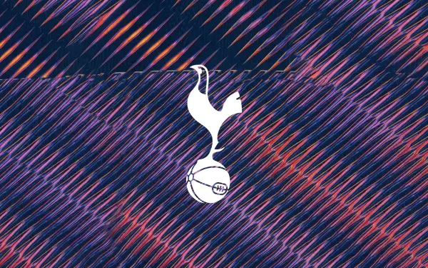 Tottenham Hotspur F.C. white cockerel logo centered on vibrant diagonal purple and pink stripes, 2K Quad HD PC desktop wallpaper.