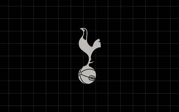 Minimal black 2K Quad HD PC desktop wallpaper featuring the Tottenham Hotspur F.C. white cockerel logo on a football over a subtle grid background.
