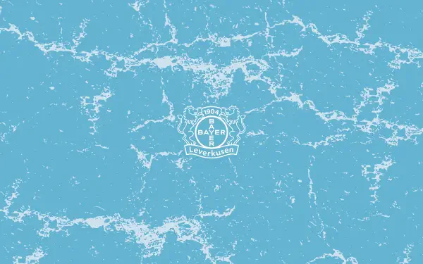 Light blue marbled 2K Quad HD PC desktop wallpaper with a small white Bayer 04 Leverkusen logo centered on a textured background.