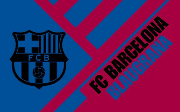 FC Barcelona logo and FC Barcelona Blaugrana text on blue and maroon diagonal design — 2K Quad HD soccer PC desktop wallpaper